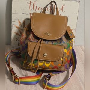 Coach Pennie Small Backpack 22 Multicolor Rainbow Signature Leather C4097 🌈🌈